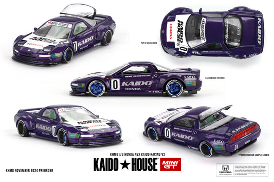 Honda NSX Kaido Racing V2 | Kaido House Mini GT Specifications: SCALE 1:64METAL BODY & CHASSISDETAILED UNDER-CHASSISRUBBER TYRES, SOFT RUBBER SIDE MIRRORSDETAILED WHEEEL DESIGN INCLUDES ORIGINAL PACKAGING INSIDE PAPER CONTAINER BOX ADULT COLLECTIBLE 14+ AGE